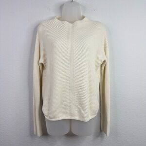 Babaton‎ Sweater Womens S Cream Wool Linen Ribbed Knit Mock Neck Neutral Minimal